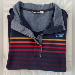 LL Bean Striped Long-Sleeved Henley Medium Shirt